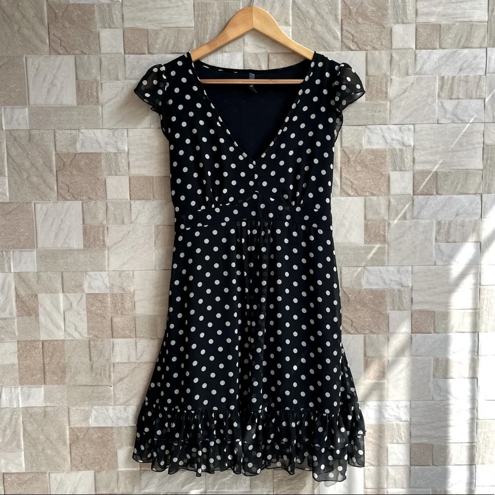 Polka dot frill dress with back tie up - Picture 1 of 4